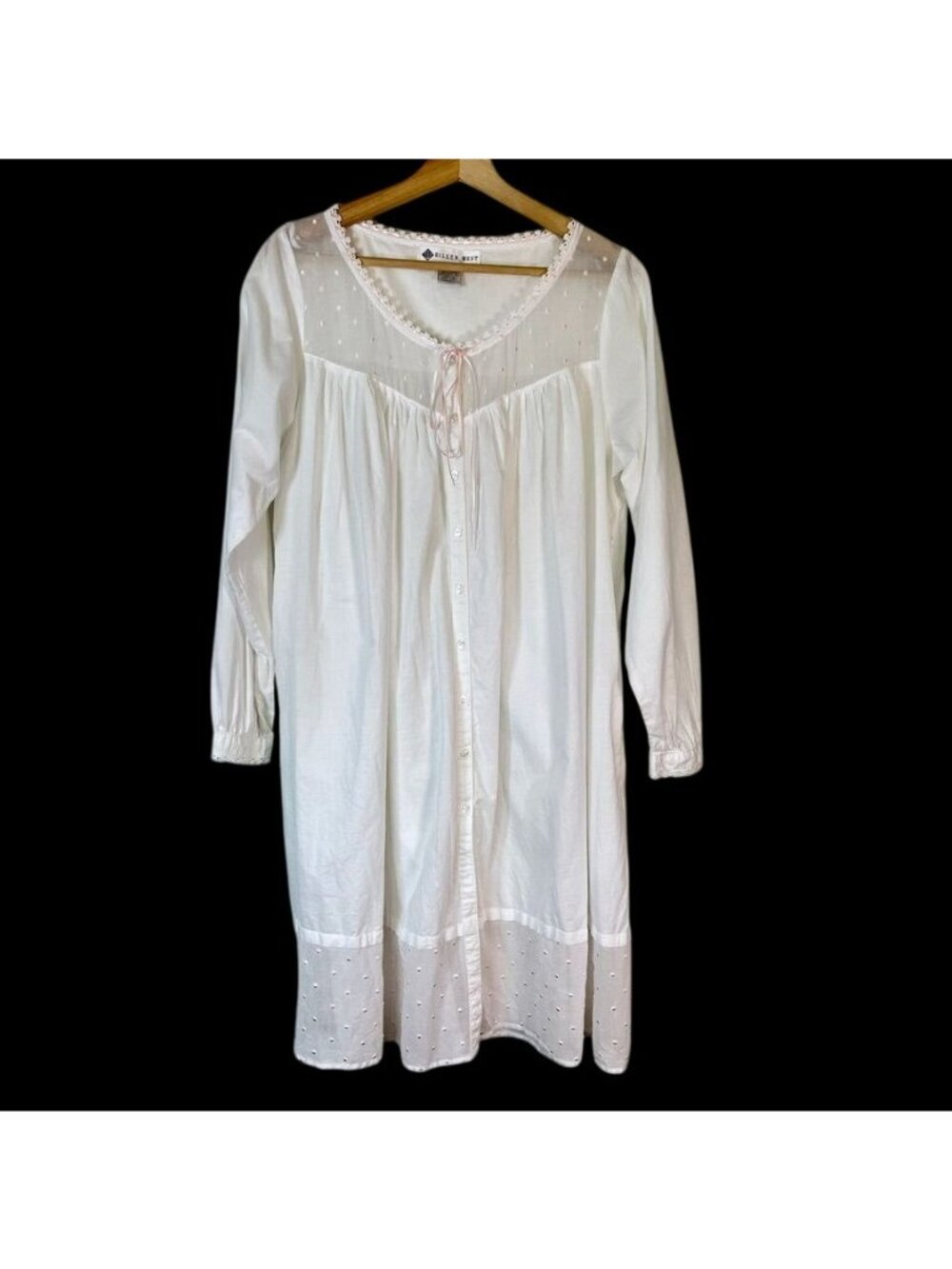 VTG Eileen West Traditional Nightgown Sz S White Pink Swiss Dot Lace Cottagecore - Picture 2 of 13
